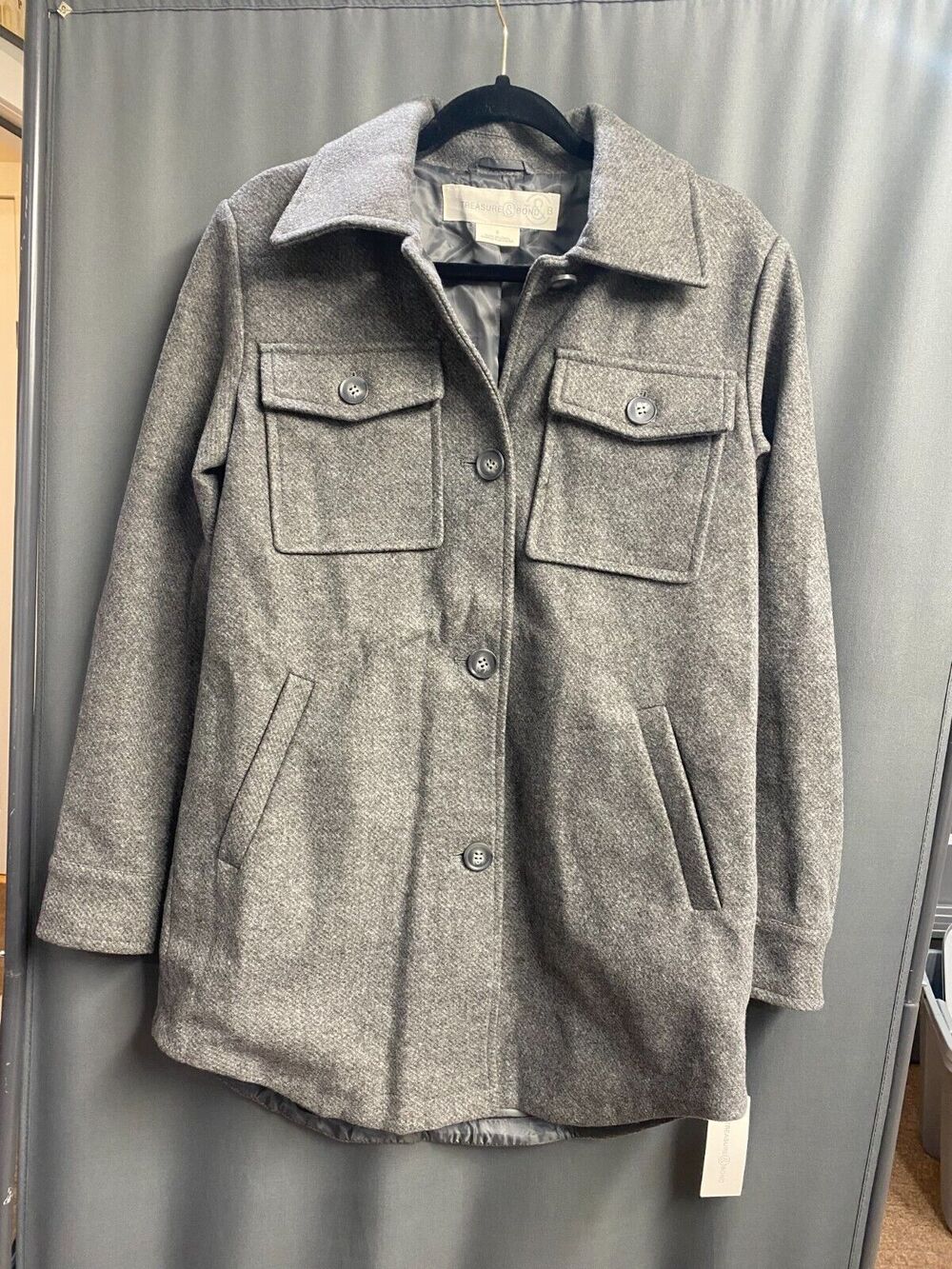 Treasure & Bond Shacket Jacket Women's Small Gray Button Up Long Sleeve c5